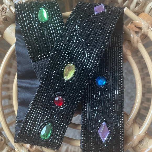 Vintage Michelle Stuart Black Beaded Statement Belt with Jewel Embellishments main image 9